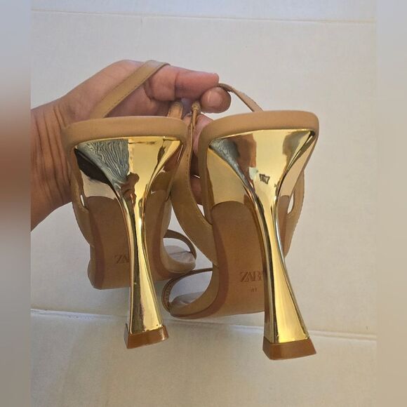 Zara Strappy Sandals In Tan Size 10 - Picture 10 of 12